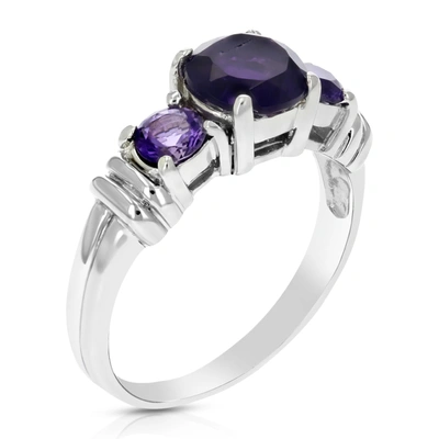 Vir Jewels 1.70 Cttw 3 Stone Purple Amethyst Ring .925 Sterling Silver With Rhodium Round