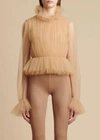Khaite Long-sleeve Tulle Blouse In Brown