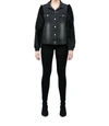 Love Token Murray Genuine Real Rabbit Fur Sleeve Denim Coat In Black Denim In Black
