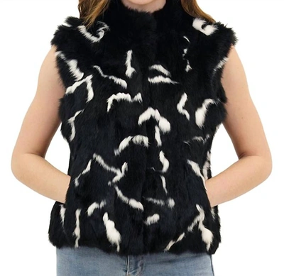 Love Token Helen Genuine Real Rabbit Fur Vest In Black