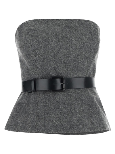 Max Mara Eliadi Wool Herringbone Bustier Top In Grey