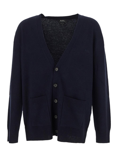 Apc Samuel Slim-fit Merino Wool Cardigan In Blue