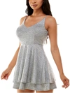 Pear Culture Juniors Womens Tiered Mini Cocktail And Party Dress In Silver