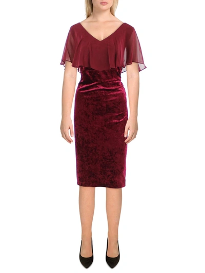 Connected Apparel Womens Velvet Chiffon Cocktail And Party Dress In Red