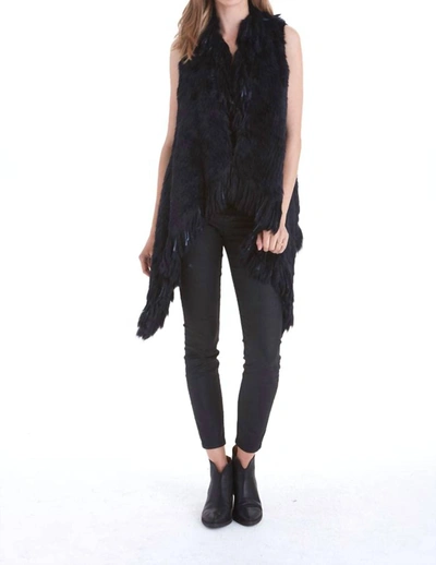 Love Token Quinn Fur Vest In Navy In Blue