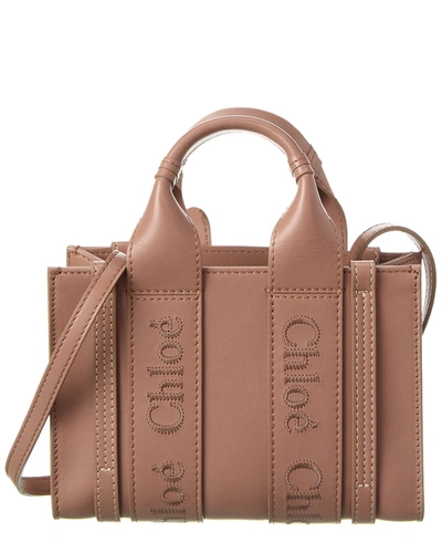 Chloé Woody Mini Leather Tote In Pink
