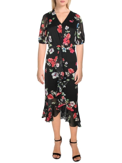 Dkny Womens Chiffon Floral Midi Dress In Multi