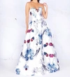 MAC DUGGAL PRINTED BALL GOWN IN DIAMOND WHITE