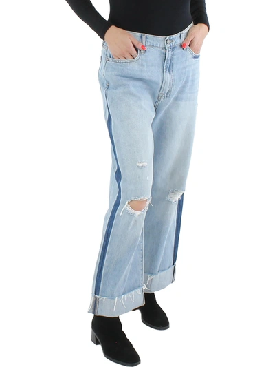Hidden Jeans Womens Denim Cuffed Wide Leg Jeans In Blue