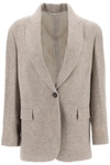 Brunello Cucinelli Yak Canvas Single-breasted Jacket In Beige