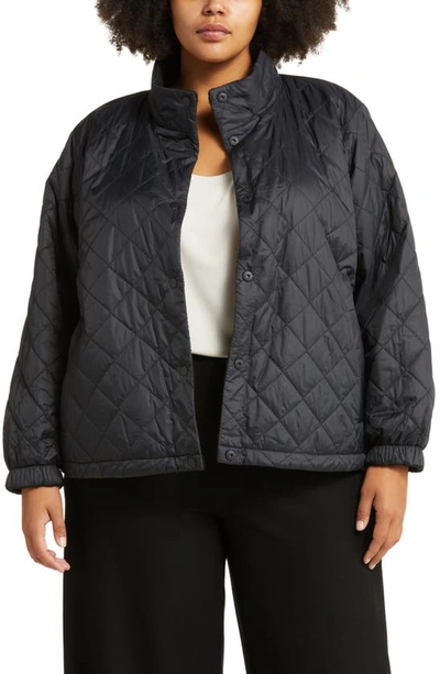 Eileen Fisher Quilted Sherpa-lined Reversible Coat In Black