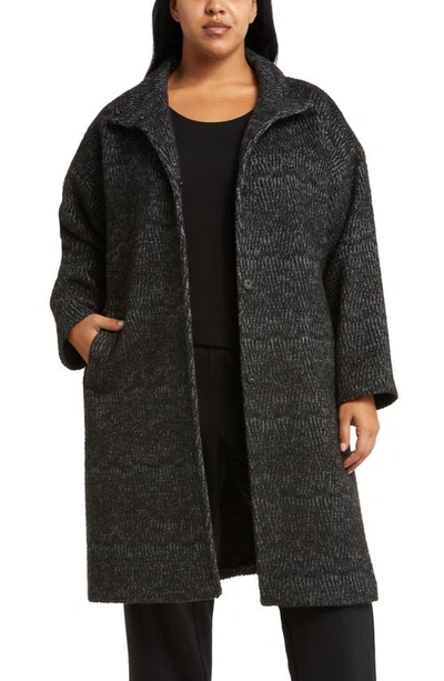 Eileen Fisher Missy Alpaca Jacquard Stand-collar Coat In Black