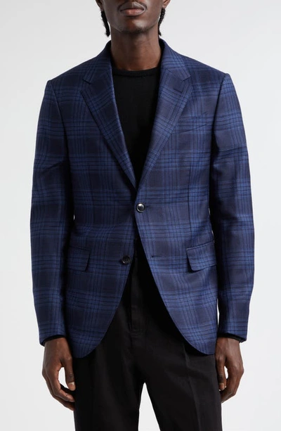 Zegna Men's Plaid Wool-silk Sport Coat In Blue Navy Check