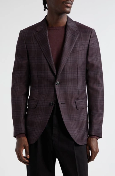 Zegna Plaid Achillfarm Wool & Silk Sport Coat In Burgundy Plaid