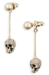 Alexander Mcqueen Skull Crystal-embellished Earrings In Metallic