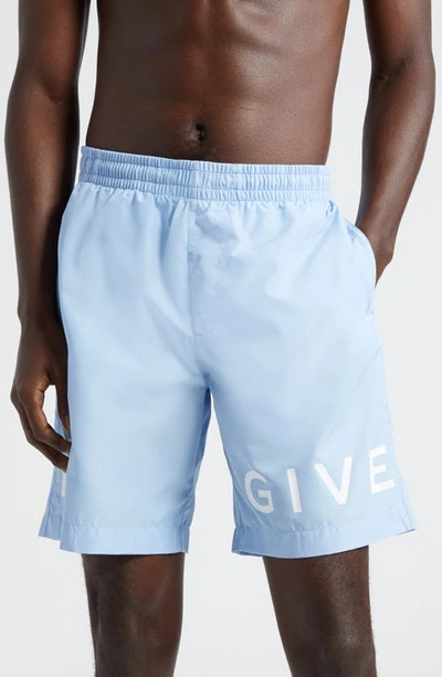 Givenchy Men's Long Logo Swim Shorts In Bleu_layette