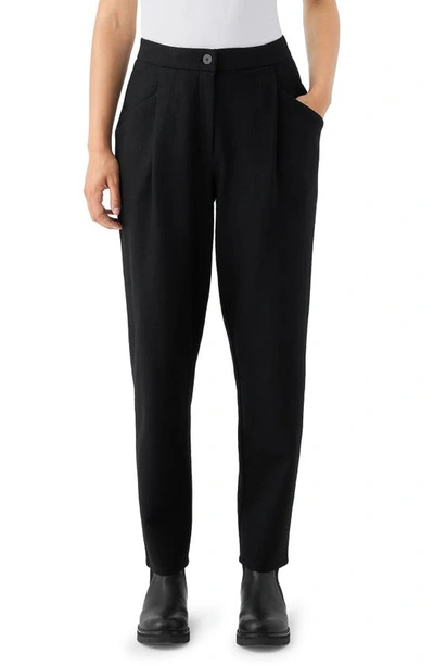 Eileen Fisher Missy Boiled Wool Pleated Tapered Ankle Pants In Black