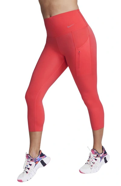 Nike Women's Go Firm-support High-waisted Cropped Leggings With Pockets In Ember Glow/black