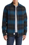 Schott Two-pocket Flannel Long Sleeve Button-up Shirt In Blue/green
