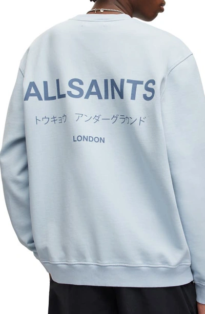 Allsaints Underground Logo Graphic-print Cotton Sweatshirt In Seafront Blue