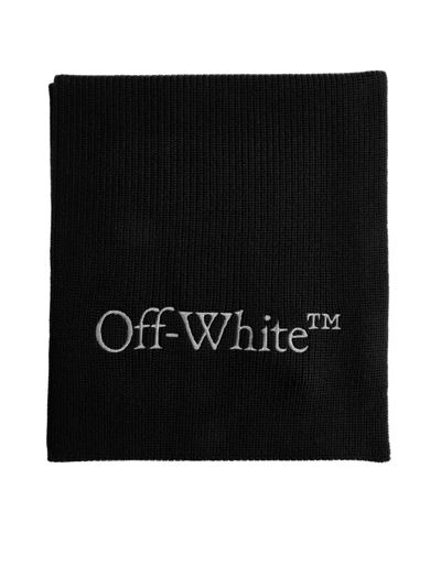 Off-white Bookish Logo-embroidered Virgin Wool Scarf In Black
