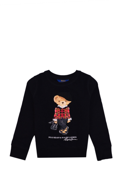 Ralph Lauren Kids' Black Sweatshirt For Girl With Bear And Logo