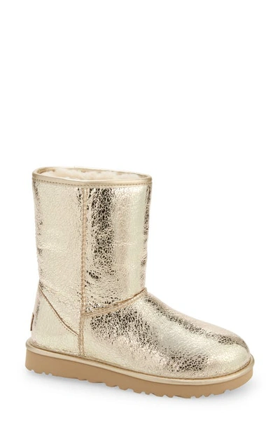 Ugg Classic Ii Genuine Shearling Lined Short Boot In Soft Gold Metallic Sparkle