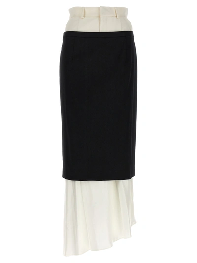 Mm6 Maison Margiela Double Layer Midi Skirt In White/black