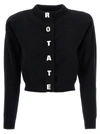 Rotate Birger Christensen Rotate Cropped Black Sweater With Padded Shoulders And Button Embellishments