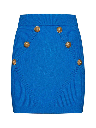 Balmain Knitted Mini Skirt In Blue