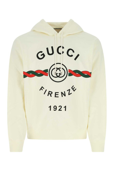 Gucci White Firenze 1921 Logo Print Hoodie In Nude & Neutrals