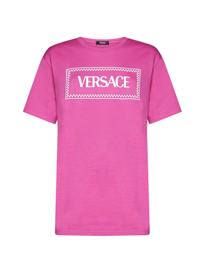 Versace Logo Printed Crewneck T In Pink