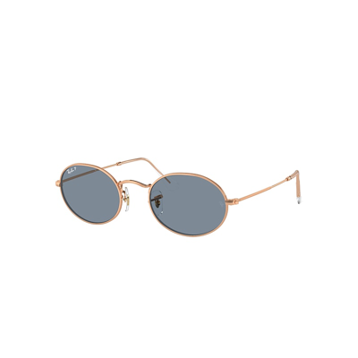 Ray Ban Oval Sunglasses Rose Gold Frame Blue Lenses Polarized 51-21
