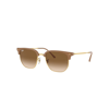 RAY BAN NEW CLUBMASTER SUNGLASSES GOLD FRAME BROWN LENSES 53-20