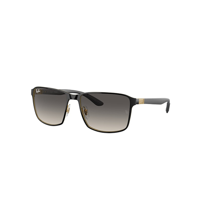 Ray Ban Rb3721 Sunglasses Black On Gold Frame Grey Lenses 59-17 In Schwarz Auf Gold