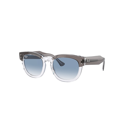 Ray Ban Mega Hawkeye Sunglasses Grey On Transparent Frame Blue Lenses 53-21 In Grau Auf Transparent