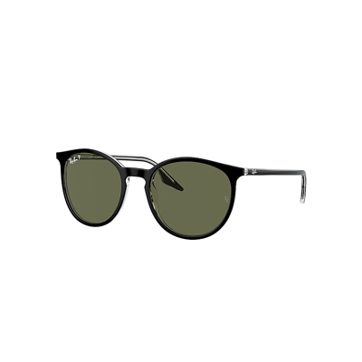 Ray Ban Rb2204 Sunglasses Black On Transparent Frame Green Lenses Polarized 54-20 In Black Green