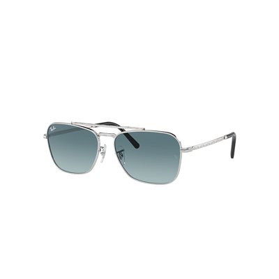 Ray Ban New Caravan Sunglasses Silver Frame Blue Lenses 58-15 In Silber
