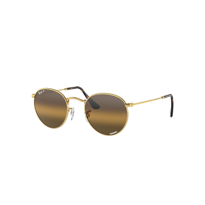 Ray Ban Round Metal Chromance Sunglasses Gold Frame Brown Lenses Polarized 50-21