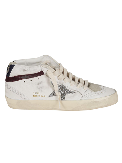 Golden Goose Mid Star Sneaker In White/silver/wine