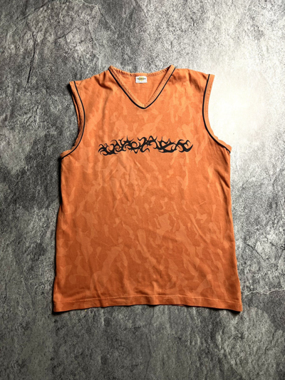 Pre-owned Tribal Street Wear Y2k Tribal Washed Abstract Japanese Sematary Tank Tee In Orange