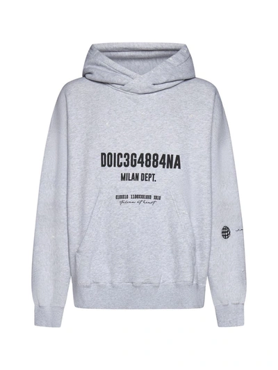 Dolce & Gabbana Printed Cotton Jersey Oversized Hoodie In Grey