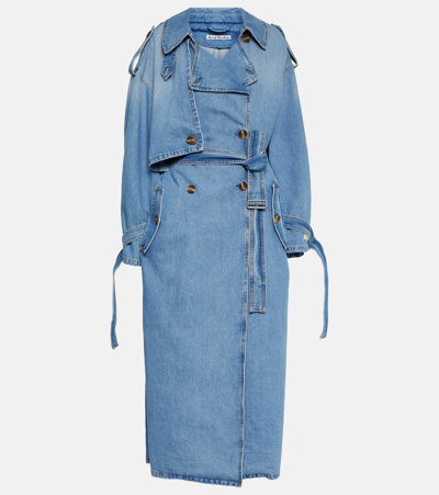 Acne Studios Denim Double-breasted Trench Coat In Light Blue