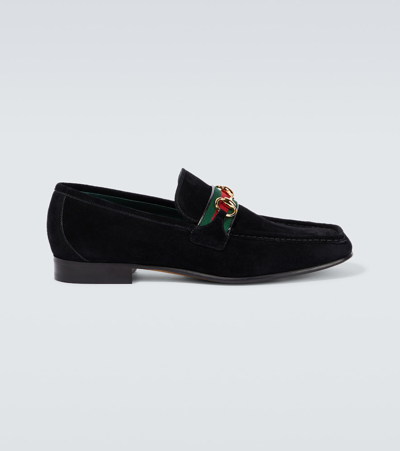 Gucci Horsebit Suede Loafers In Black