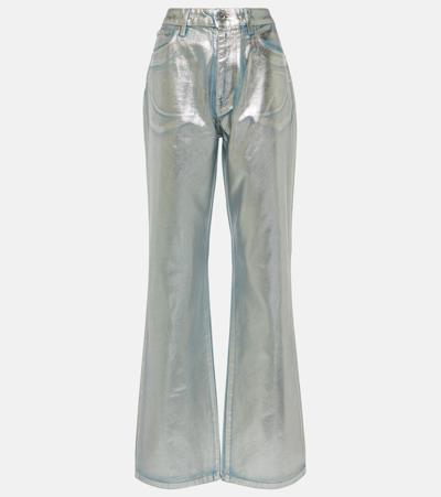Rabanne Metallic High-rise Straight Pants In Light Silver