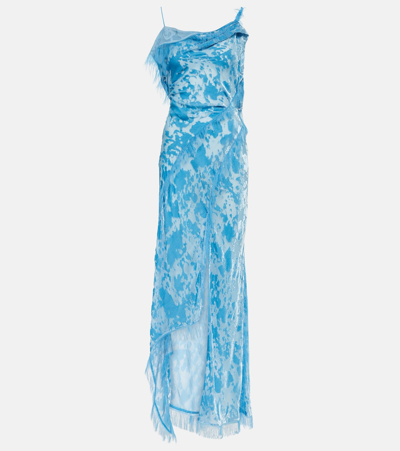 Acne Studios Chiffon Ruffle Blue Maxi Dress In Neon Blue
