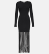 Ganni Black Melange Knit Fringe Mini Dress In Black