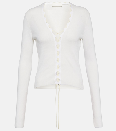 Dion Lee Lace-up Ribbed-knit Cotton Cardigan In Ivory