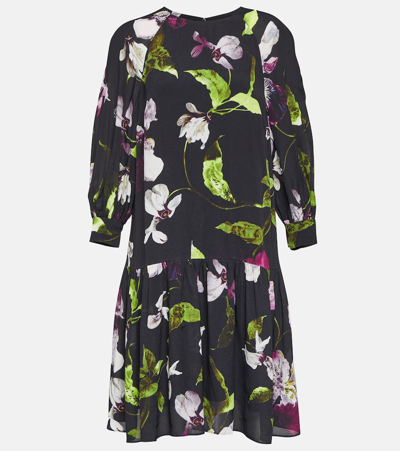 Erdem Floral-print Crepe Minidress In Black