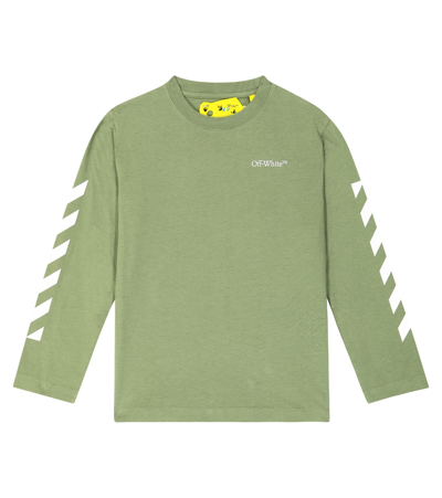 Off-white Kids' Arrows Cotton Jersey Top In Green